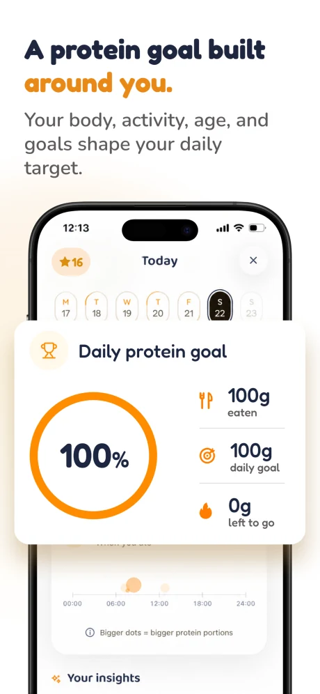 A personalized daily protein goal based on body, activity, age and goals
