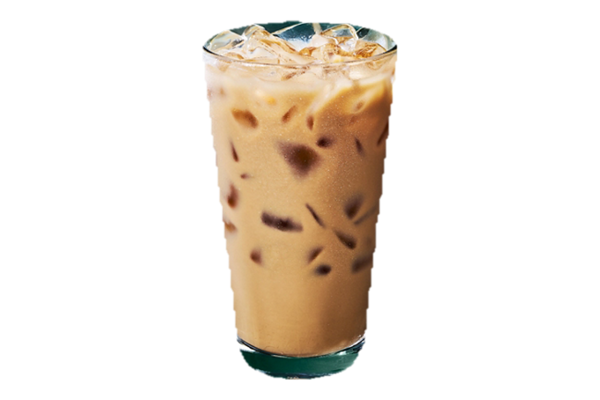 Iced Caramel Protein Latte in a clear cup