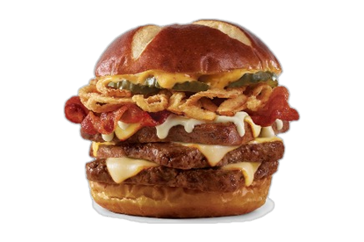 Pretzel Bacon Pub Triple Cheeseburger