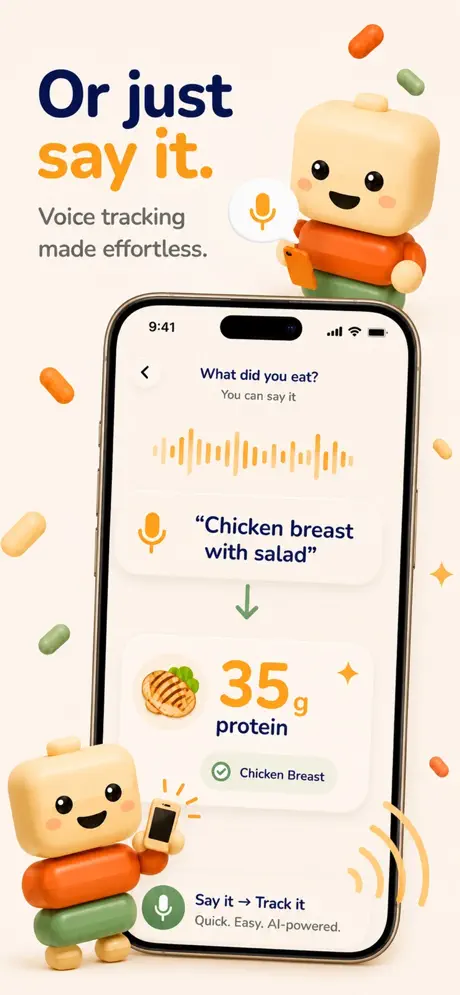 Log a meal by voice, barcode or manual entry